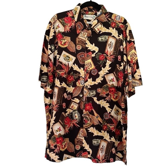 Vintage Robert Stock Hawaiian island cigar themed button down collared shirt - Picture 1 of 10